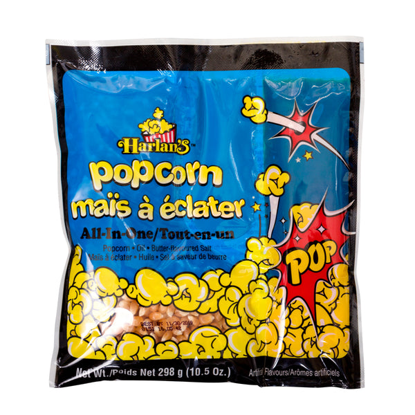 HARLAN'S ALL IN ONE PRE-PORTIONED POPCORN KITS FOR AN 8 oz POPPER 24/10 oz